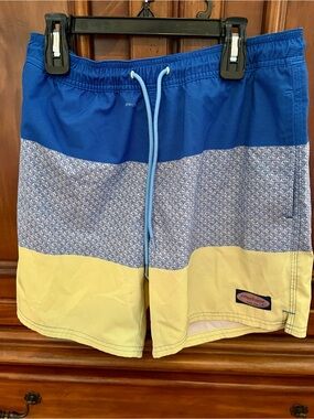 Vineyard Vines Blue and Yellow Colorblock Swim Shorts